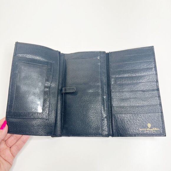 GUCCI Vintage Navy Supreme Web Ophidia Trifold Long Wallet Monogram FLAW 4 x 7.5 - Picture 5 of 12